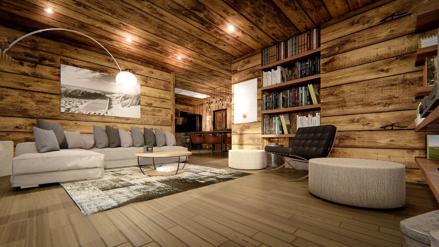 Salon bibliothèque du chalet de Valmorel